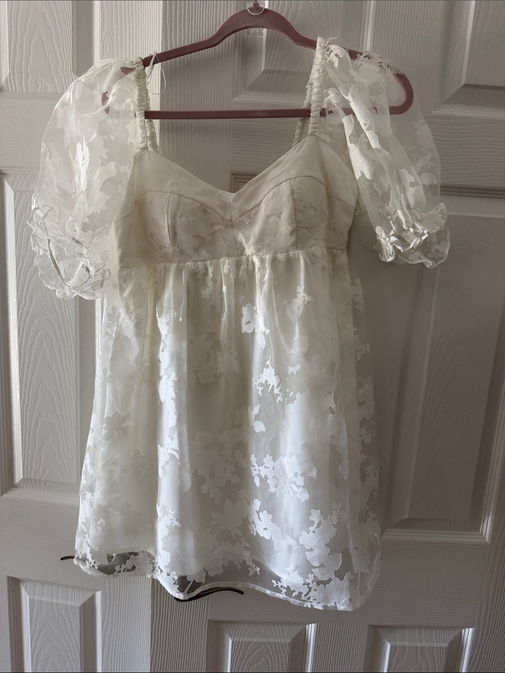 Ivory Floral Organza Puff-Sleeve Women’s Blouse